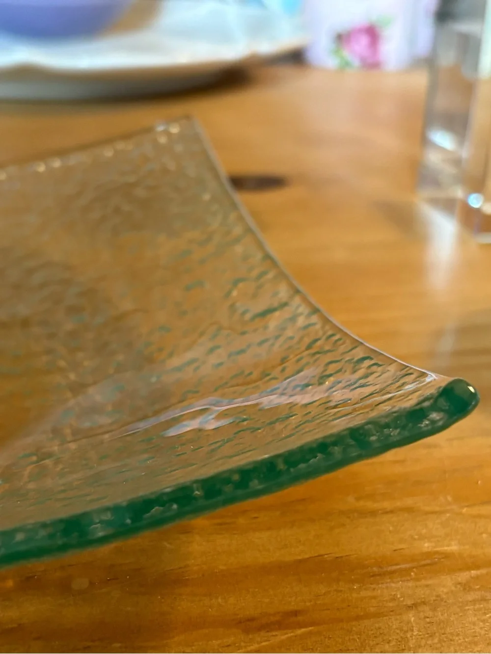 Clear Textured Glass Table Platter - Rectangular